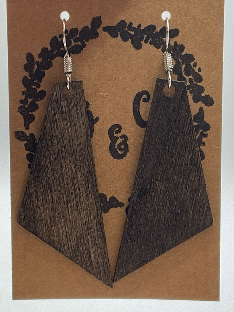 Dark Wood Geometric Dangle Earrings - Brown